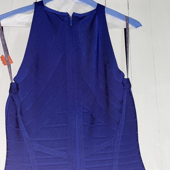 UNIQUE HERVE LEGER bandage dress S navy cowl neck - Picture 5 of 8